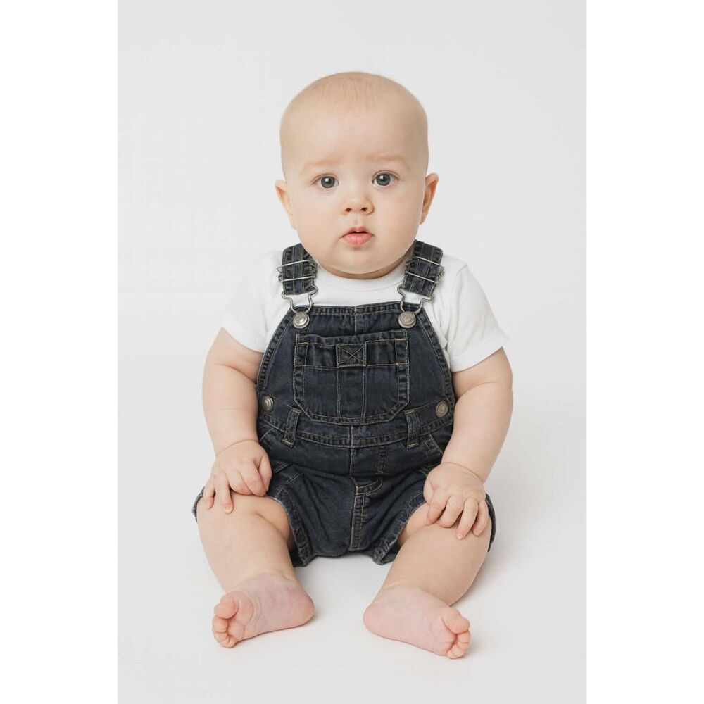 Vintage Baby Gap Overalls Shorts Black Denim Infant Baby 6-12M Boy Girl